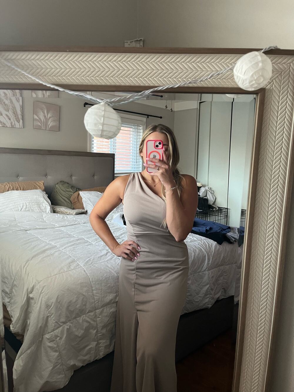 Birdy Grey KIRA Taupe Bridesmaid Asymmetrical One Shoulder Womens Long Dress XS